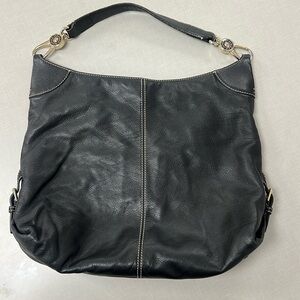 Dooney & Bourke Black Pebble Leather Logo Lock Hobo Bag Purse